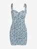 ZAFUL Robe Moulante à Imprimé Fleurie à Epaule Nouée à Volants L Bleu
