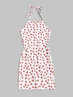 ZAFUL Robe Moulante à Imprimé Fraise à Col Halter L Blanc