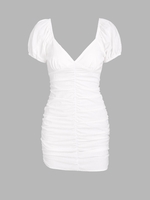 ZAFUL Robe Moulante à Manches Bouffantes à Volants L Blanc