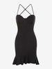 ZAFUL Robe Moulante Croisée sans Dos à Bretelle à Volants S Noir