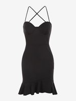 ZAFUL Robe Moulante Croisée sans Dos à Bretelle à Volants S Noir
