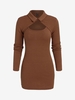 ZAFUL Robe Moulante Côtelée à Bretelle avec Cardigan Court S Café