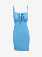 ZAFUL Robe Moulante Côtelée à Volants M Bleu