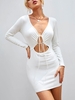 ZAFUL Robe Moulante Côtelée Croisée Plongeante en Treillis S Blanc