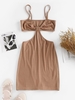 ZAFUL Robe Moulante Côtelée Découpée Tordue M Café
