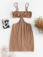 ZAFUL Robe Moulante Côtelée Découpée Tordue M Café