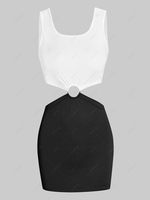 ZAFUL Robe Moulante Découpée Anneau en O en Blocs de Couleurs M Blanc