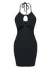 ZAFUL Robe Moulante Découpée Côtelée sans Dos à Col Halter S Noir