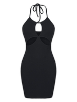 ZAFUL Robe Moulante Découpée Côtelée sans Dos à Col Halter S Noir