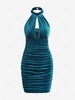 ZAFUL Robe Moulante Découpée en Velours à Volants à Col Halter M Bleu