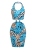 ZAFUL Robe Moulante Découpée Léopard Bague en O à Col Halter M Bleu