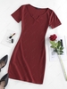 ZAFUL Robe Moulante en Tricot à Col V M Rouge foncé