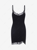 ZAFUL Robe Moulante Fendue à Bretelle Fine à Ourlet en Dentelle L Noir
