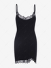 ZAFUL Robe Moulante Fendue à Bretelle Fine à Ourlet en Dentelle S Noir