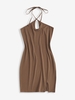 ZAFUL Robe Moulante Fendue à Col Halter M Café profond