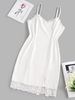 ZAFUL Robe Moulante Fendue Côtelée en Dentelle Insérée L Blanc