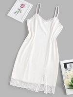ZAFUL Robe Moulante Fendue Côtelée en Dentelle Insérée L Blanc