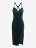 ZAFUL Robe Moulante Fendue Nouée Croisée en Velours M Vert profond