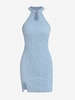 ZAFUL Robe Moulante Fendue Texturée sans Manches avec Bouton M Bleu clair