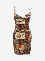 ZAFUL Robe Moulante Jointive Imprimée à Bretelle S Café lumière