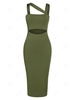 ZAFUL Robe Moulante Mi-Longue Découpée à Col Oblique M Vert profond