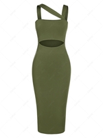 ZAFUL Robe Moulante Mi-Longue Découpée à Col Oblique M Vert profond
