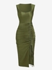 ZAFUL Robe Moulante Mi-Longue Fendue à Lacets S Vert profond