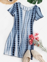 ZAFUL Robe Moulante Nombre Teintée Imprimée avec Festonnée L Bleu