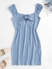 ZAFUL Robe Moulante Nouée en Velours Côtelé S Bleu clair