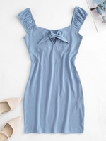 ZAFUL Robe Moulante Nouée en Velours Côtelé S Bleu clair
