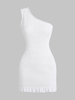 ZAFUL Robe Moulante Plissée à Une Epaule à Volants S Blanc