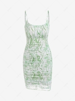 ZAFUL Robe Moulante Superposée à Imprimé Vortex en Maille à Volants S Vert