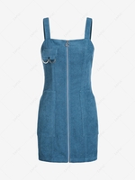ZAFUL Robe Moulante Zip en Avant en Velours Côtelé avec Poche S Bleu