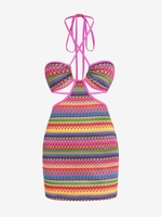 ZAFUL Robe Nouée Croisée Découpée Zigzag Colorée sans Dos à Col Halter M