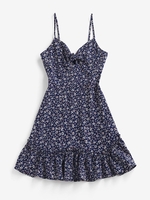 ZAFUL Robe Nouée Fleurie Imprimée à Volants M Bleu profond