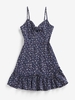 ZAFUL Robe Nouée Fleurie Imprimée à Volants S Bleu profond