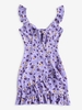 ZAFUL Robe Nouée Fleurie Imprimée à Volants S Violet clair