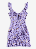 ZAFUL Robe Nouée Fleurie Imprimée à Volants S Violet clair