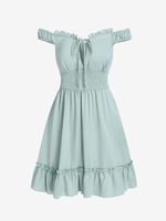 ZAFUL Robe Nouée Plissée à Epaule Dénudée à Volants L Vert clair