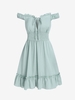ZAFUL Robe Nouée Plissée à Epaule Dénudée à Volants S Vert clair