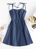 ZAFUL Robe Nouée Plissée en Vichy S Bleu lapis