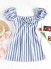 ZAFUL Robe Nouée Rayée à Manches Bouffantes à Volants Xl Bleu