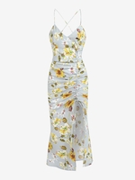 ZAFUL Robe Nuisette Moulante Fendue Fleur Xl Gris clair