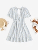 ZAFUL Robe Ouverte Au Dos Fleurie Nouée à Manches Bouffantes M Bleu clair
