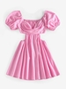 ZAFUL Robe Patineuse Découpée à Manches Bouffantes à Volants M Rose léger