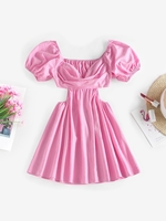 ZAFUL Robe Patineuse Découpée à Manches Bouffantes à Volants S Rose clair