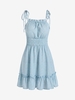 ZAFUL Robe Plissée à Imprimé Fleur à Volants L Bleu clair