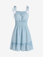 ZAFUL Robe Plissée à Imprimé Fleur à Volants L Bleu clair