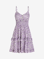 ZAFUL Robe Plissée à Imprimé Fleur à Volants S Violet clair