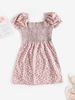 ZAFUL Robe Plissée à Imprimé Fleurie à Manches Bouffantes à Lacets L Rose clair